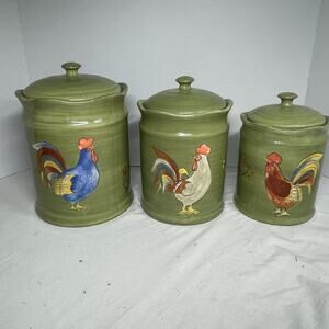 Vintage Laurie Gates Somerset Collection - Rooster containers. Used/Good Con.